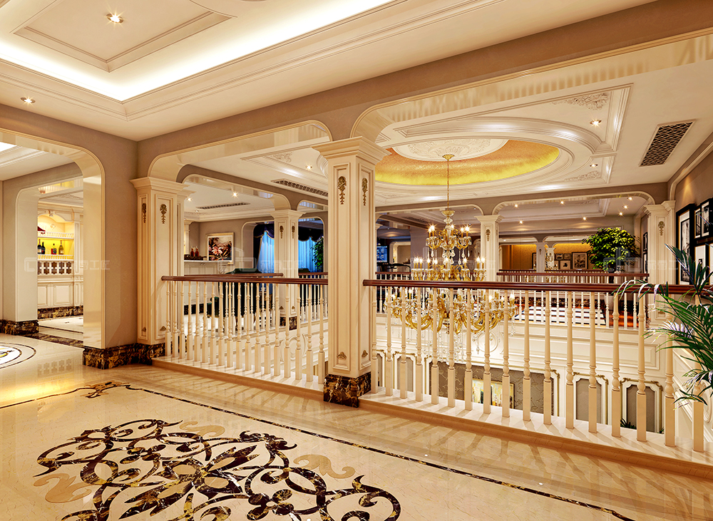 整木定制法式風(fēng)格，金色別墅裝修案例效果圖(圖1)